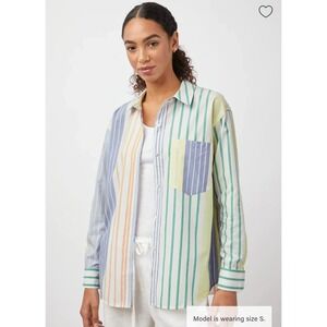 Rails Arlo Portofino Multi Stripe Organic Cotton Tencel Button‎ Up Shirt Size L
